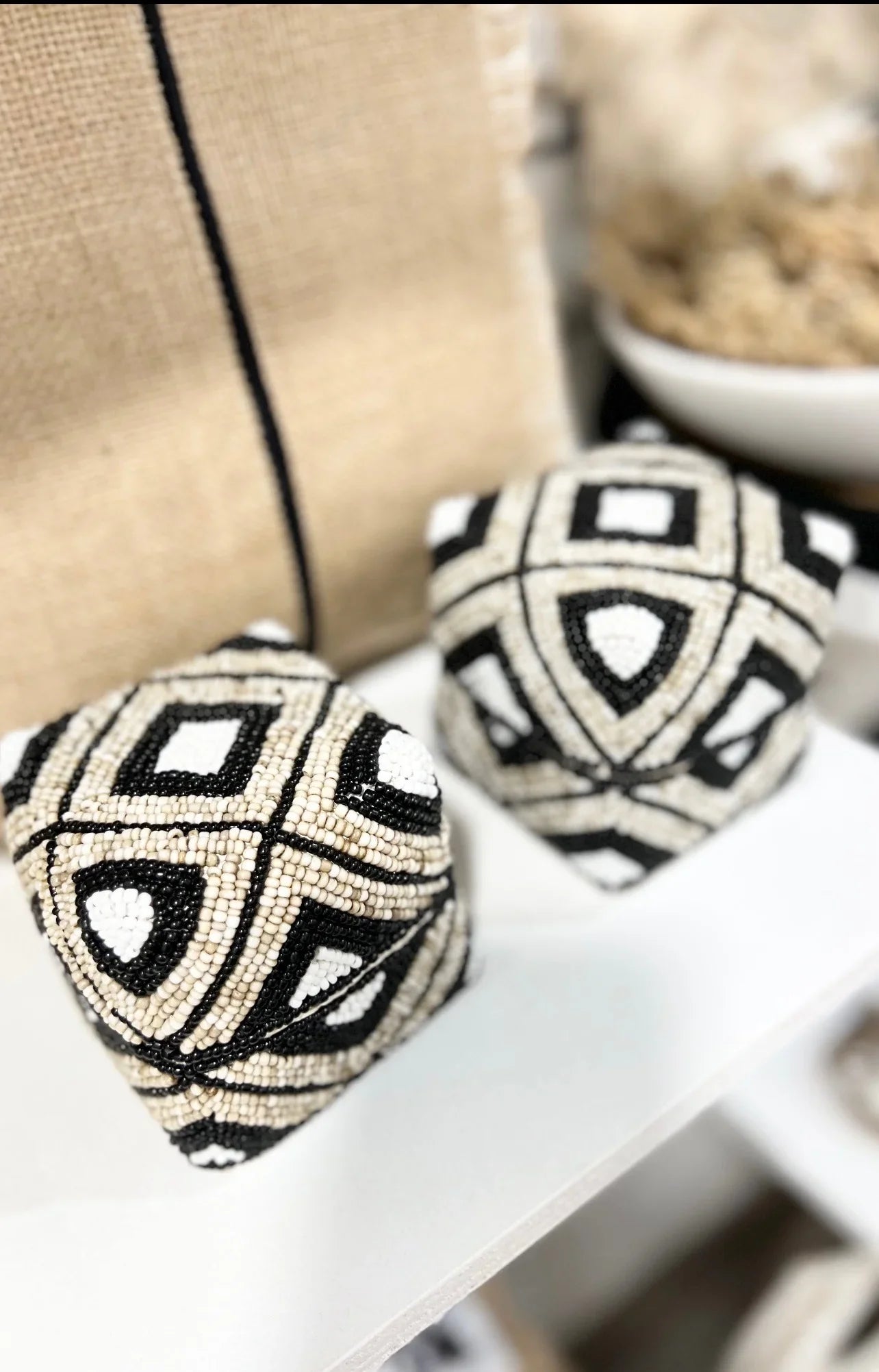 Decorative black and white patterned trinket boxes